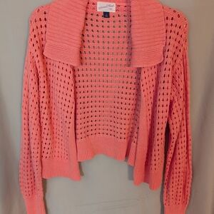Open-Knit Coral Sweater Cardigan